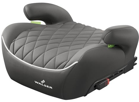 WALSER Premium Sitzerhöhung Auto Kinder ISOFIX, Qualitätssieger Sehr Gut* schmaler Kindersitz Auto i-Size ca. 6-12 Jahre 125-150 cm, Kindersitzerhöhung Booster Seat neueste Norm ECE R 129 grau