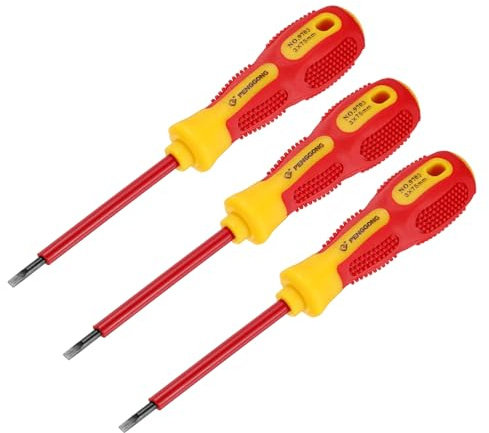 QUARKZMAN 3Pcs 1000V Tournevis Électrique Magnétique Isolé à Fente 3mm x 75mm CR-V Tournevis à Tête Plate pour Électriciens