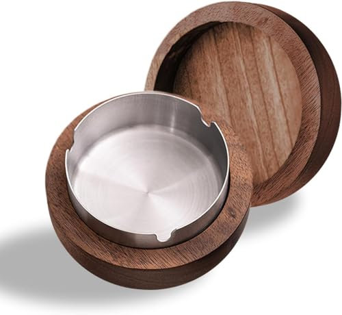 Hölzern Windaschenbecher, Aschenbecher, Winddichter Geruchsdicht, Aschenbecher mit Deckel, Gelten Die Party, Bar, Büro, Wohnzimmer (silver)