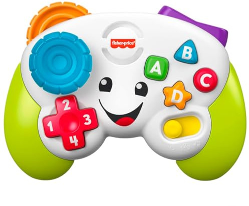 Fisher-Price Laugh & Learn Mi primer mando de consola Mando de videojuegos de juguete con música y luces, para niños y niñas +6 meses, versión multilingüe: Inglés, Italiano, Portugués, Español, JFD13
