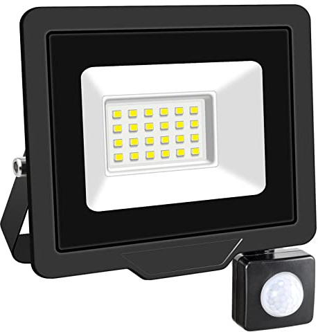 SKYWORLD Projecteur LED Exterieur,20W Projecteur Avec Détecteur de Mouvement 1 pièce,Blanc Froid LED Spot Extérieur avec Détecteur IP66 Etanche pour Jardin Cour Garage Usine