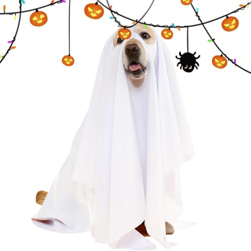 Hund Geister Kostüm, Hunde Halloween Kostüm, Halloween-Geister-Haustier-Umhang, Gruselige Weiße Hundebekleidung, Entzückende Lustige Weiße Hund Cape, Polyester Hund Kostüm Für Trick Oder Genuss