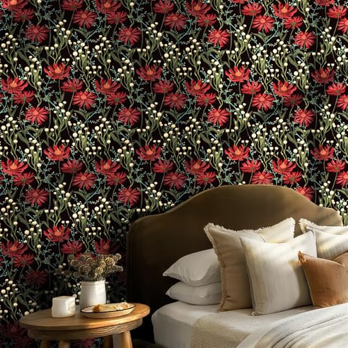 Selbstklebende Tapete Olivgrün Rot Strukturtapete Wandtattoo Schlafzimmer Tapete Selbstklebend Vliestapete Wallpaper for Living Room Tapeten Leicht zu Entfernen Wandschutzfolie 38.6x100.6cm