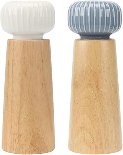 AXFSHJD Molinillo de Sal y Pimienta de Madera, salero con Tapa de cerámica y Rotor de cerámica Ajustable(A)