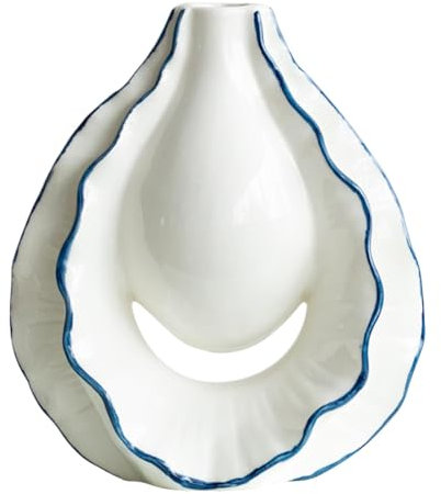 Weiße gewellte Vase, Keramikblumenvase | Dekorative Vase Austernmuschel - Elegante Blumenvase, ästhetische weiße Vase für Schlafzimmer, Bücherregal, Esstisch, Bauernhof