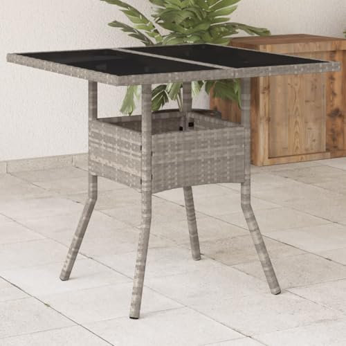 Jiangboyue-368131 Table de jardin en polyrotin avec plateau en verre Gris clair 80 x 80 x 75 cm