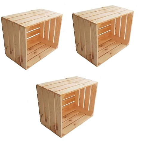 TIMBERMIK 3 Stück Holzkisten B:50xH:30xT:40 Geschenkkorb Leer Kiste Groß Deko Weinkiste Holz Obstkiste Nature Box