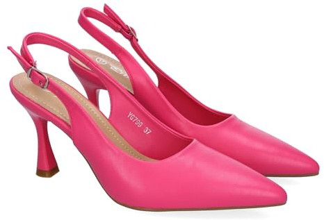 shoes&blues.es Scarpa da donna, stile salone, con tacco, punta sottile, tacco aperto e fibbia regolabile., fucsia, 36 EU