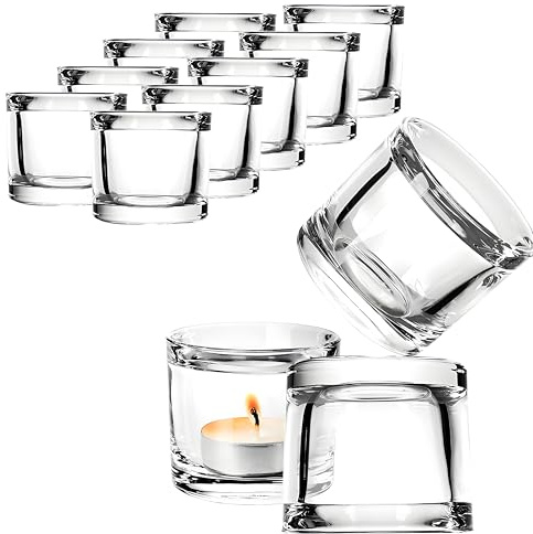 Giessle® Edle Teelichthalter (gewählte Stückzahl: 12) Glas Set, Windlicht | Teelichtglas für kleine Teelichter - Teelicht Gläser für Hochzeit, Tischdeko, Feier und gemütliche Abende