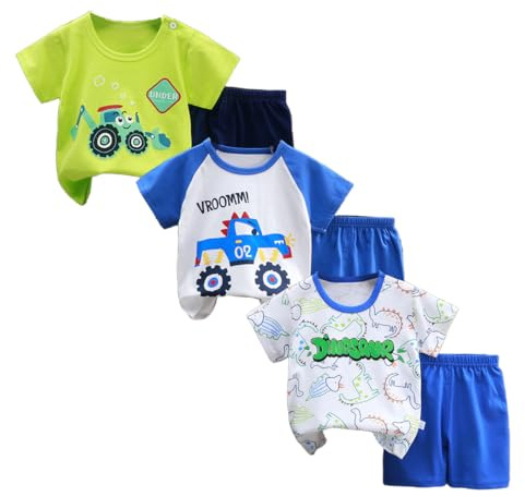 XM-Amigo Completo in Cotone, Maglietta a Manica Corta e Pantaloncini per Bambino e Ragazzo, 3 Set 6 Pezzi con Fibbia sulla Spallina, 2-3 Anni, Taglia 65/100