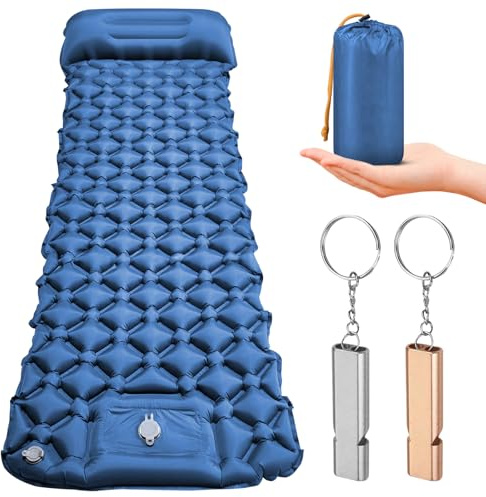 HVIERO Luftmatratze Camping mit Fußpumpe, Isomatte Ultraleicht Kleines Packmaß für Outdoo Camping Rucksackreisen Wandern Aufblasbare Matratze (Blau)
