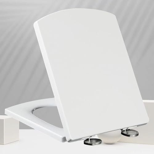 Sedile per WC Quadrato Bianco con Soft Close e Rilascio Rapido, Cerniere Regolabili per Facile Installazione, Sedile Antibatterico da Bagno ad Alta Resistenza,37 * 47cm