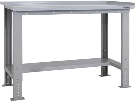 BiGDUG Height Adjustable Workbench - Heavy Duty Workshop Table - 877H x 1215W x 750D mm - Steel Worktop Half Depth Lower Shelf