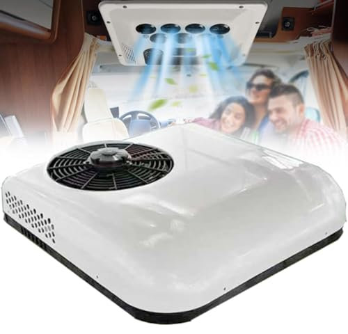 Climatiseur de camping-car 12V / 24V,Climatiseur de cabine de camion Split AC Toit avec télécommande,Convient pour les camping-cars,Fourgonnettes,Semi-remorque,Grues,Excavatrices(White 24V)