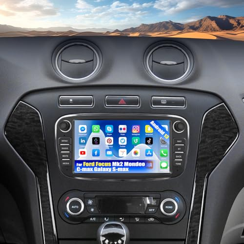 CAMECHO 1+32G Android 13 Autoradio für Ford Focus mk2 Mondeo Cmax Galaxy Smax Kuga mit Mirror Link, 7 Zoll Bildschirm Touchscreen Radio mit Bluetooth RDS FM Navigation GPS WiFi(Schwarz)