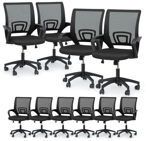 Magshion Ergonomic Office Chair 10 Pack, Mid-Back Mesh Desk Chair, Adjustable Swivel Computer Chair with Lumbar Support & Breathable Backrest for Gaming, Work, Study, 300 Lbs Capacity, Black