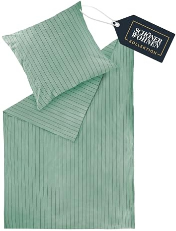 SCHÖNER WOHNEN Ropa de cama de franela, 200 x 200 cm, algodón verde, juego de cama de lujo de 3 piezas, agradable y suave, compuesto por 1 funda de edredón y 2 fundas de almohada de 80 x 80 cm