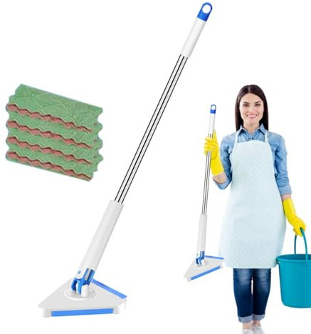 Fregonas para Limpieza De Suelos,Fregona Triangular Rotatoria 360 Grados para Azulejos con 4 Bayetas - Herramienta Multiusos Mango 120 cm para Azulejos Rodapiés Suelo Madera