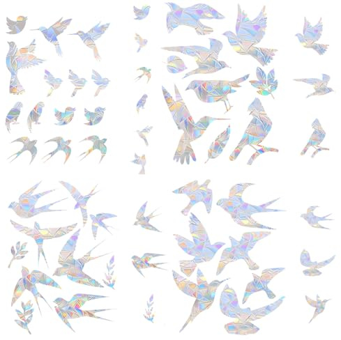 4 pcs adesivi anti-collisione per finestra, con sagome di uccelli, protezione per porte in vetro e salva-uccelli (Chiaro)