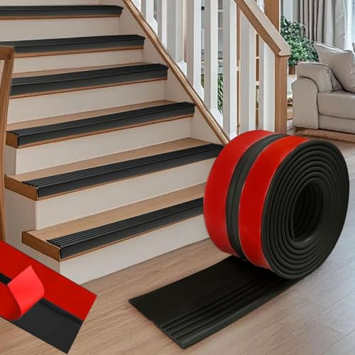 Premium Treppenkantenprofil Selbstklebend, 8M Treppen-Kantenschutz Treppenwinkel, treppenprofil gummi, Rutschfester Kantenschutz aus Silikon-Gummi für Innen/Außen | L-förmige Stufenkante | Schwarz