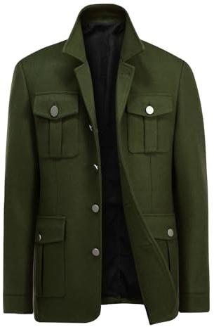 Allthemen Cappotto Uomo in Lana Corto Casual Parka Giacca Invernale Caldo Trench Sciolto con Risvolto Verde L