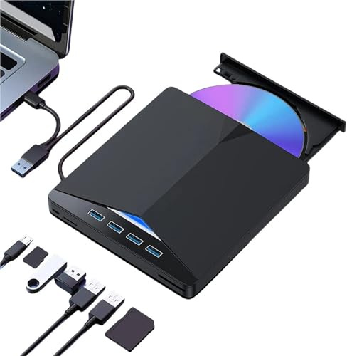 TIEOAXFT 7 In 1 USB3.0 Type-C External Mobile Drive CD DVD Burner and-Play Slim for Windows 11/10/8/7/Linux/OS