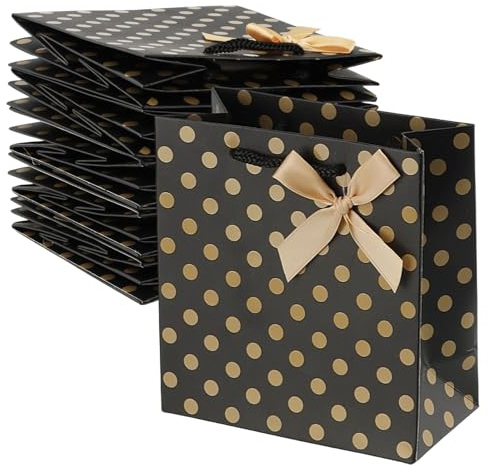SEUICYNE 30 Stück Geschenktüten Klein, 15x14x7cm Geschenktüten Papier mit Henkel, Papiertüten mit Griff, Geschenktaschen Schwarz Gold, Geschenkbeutel, Papiertaschen für Hochzeit, Geburtstag, Party