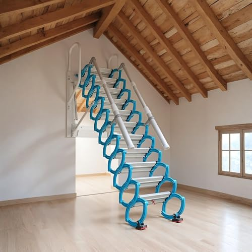 Escabeau Manuel avec marches antidérapantes, escalier télescopique Mural, accoudoirs réglables, capacité jusqu'à 300 kg(1.5-2m)