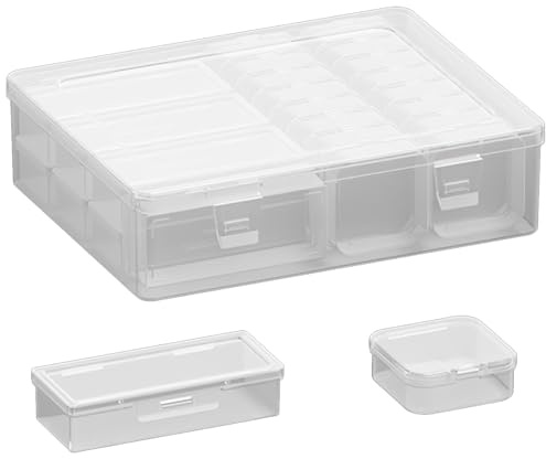 Mikihat Plastic Sorting Box, Beads Storage Box, Sorting Boxes with Compartments, 23 PCS Clear Little Boxes with Lid, Diamond Art Boxes, Storage Box for Pearls, Pills, Jewelry, Earrings, Sequins