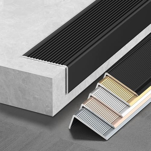 HOUKOIKBUG Nez De Marche en Aluminium 90cm Protection De Bord D'escalier Extérieur Bord D'escalier Profilé Nez De Marche Antidérapante(Black,4cm/1 3/5in)