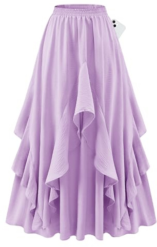 Bridesmay Lavender Fairy Maxi Skirts–Flowy Ruffle Renaissance Skirt with Pockets for Pirate Costume Lavender M