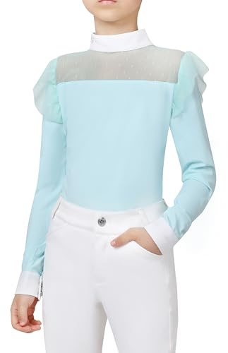 Charmsphere Girls Equestrian Riding Shirt, Breathable Long Sleeve Horse Riding Top for Training & Show, Quick-Dry Light Mint S