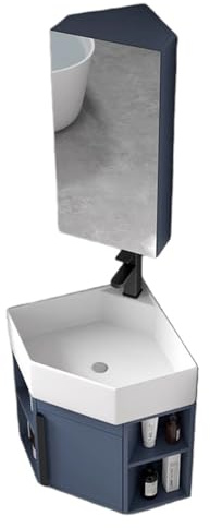 PreuepltrMa Lavabo Bagno Angolare Sospeso Lavandino Bagno Mobile Bagno Salvaspazio con Rubinetto per Piccoli Spazi, Arredo Salvaspazio(Sink+Mirror Cabinet Package)