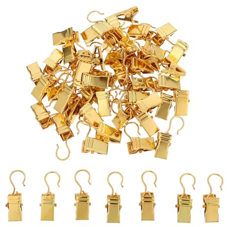 Alipis Lot de 50 Pinces à Rideaux avec Crochet Métallique Doré, Clips Carrés Ouverts pour Fixation Sécurisée, Adaptées pour Rideaux, Voilages et Fenêtres, Usage Polyvalent Intérieur