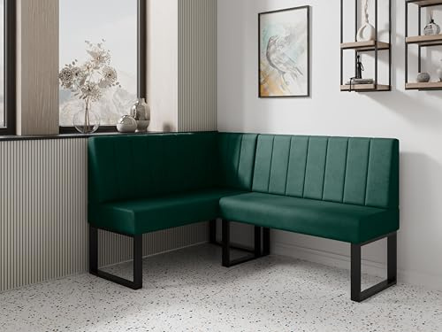 JKG Meble Eckbank fur Essizmmer - Eckbankgruppe mit Metallbeinen - Modern Sitzecke Küche - Stoff Velours - gepolsterte Essecke - Küchensofa (Grün, 170x130 cm - Links)