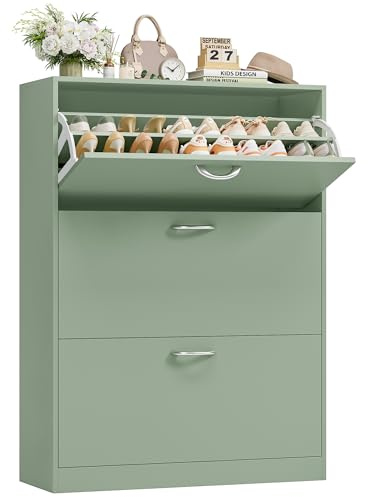FirFurd Schuhschrank mit Schuhkipper für 12-24 Parre, Schuhregal platzsparend für Schuhaufbewahrung schmaler Schuhschrank 80cm breit für Diele, Flur, Eingang 108x80x23,5cm grün