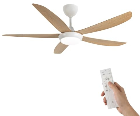 Woox Ventilador de Techo con Luz, 137cm Ventilador Moderno Color de la Madera, LED Regulable 3000K-6000K con Mando a Distancia, Reversible, 6 Velocidades, Silencioso para Dormitorio y Salón