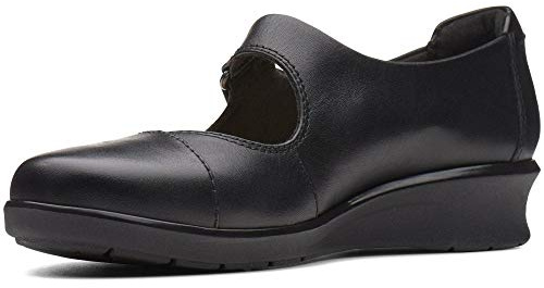 Clarks Womens Hope Henley Black Leather Wedges,Mary Jane