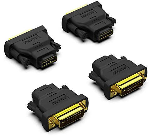 BENFEI Adattatore DVI a HDMI 4 Confezioni, Bidirezionale DVI (DVI-D) maschio a HDMI femmina con spina placcata in oro, supporto 1080P