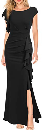 WOOSEA Women's Split Bodycon Mermaid Evening Cocktail Long Dress Black