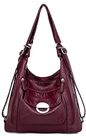 NOTAG Handtasche Damen Multi Tasche PU Leder Hobo Schultertasche 3 in 1 Multifunktionale Rucksack (rot)
