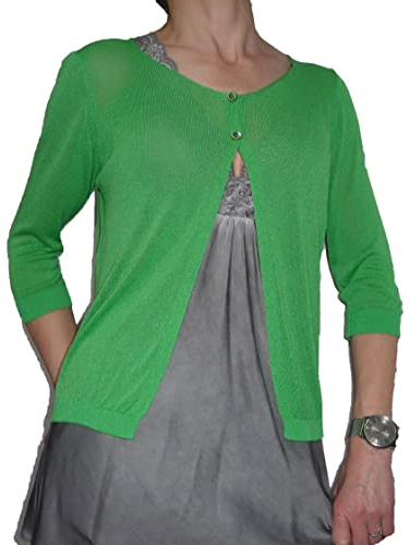 Fantasy Cardigan Spolverino Corto Coprispalle Giacchetto Bolerò Bleser Filo Viscosa Leggero Manica 3/4 Semplice Ragazza Donna (Verde)