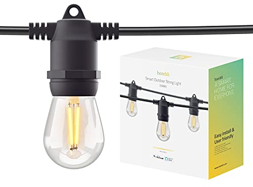 Hombli Guirnalda Luminosa Exterior Inteligente con 10 Bombillas | Luz Cálida Regulable para Jardín, Terraza, Decoración de Balcón & Boda | Brillo Ajustable, 2700K | Control por Voz | Impermeable IP65