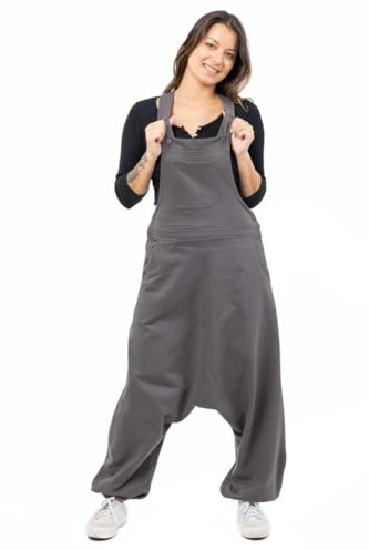 FANTAZIA Salopette Sarouel Felpa Felpata Morbida Nhessa - Taglia S - XXXL Grigio, grigio, L