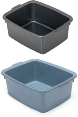 Addis Plastic Utility Butler Extra Large Rectangular Bowl Twin Pack, Metallic Silver and Air Blue, 12.5 Litre
