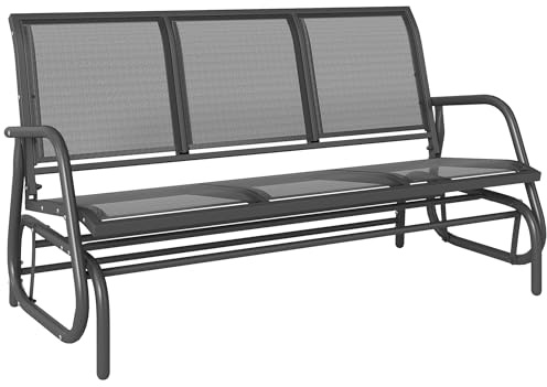 Outsunny Panchina a Dondolo da Giardino a 3 Posti in Metallo e Tessuto a Rete Traspirante, 147x70x85cm, Grigio