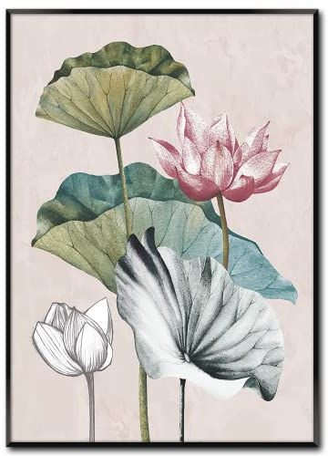 STYLER Gerahmtes Bild Plants 50 x 70 cm I Artbox schwarzer Rahmen Hochformat Wandbild Pflanzen Blumen Zeichnung rot rosa grün Wohnzimmer Schlafzimmer Büro Wanddeko Home Deko | modern elegant groß