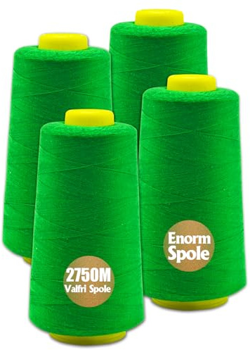 Sygarn overlockgarn 100% polyester sygarn set för tråd symaskin 4 sytråd tgarn rivfast symaskingarn tråd överlock garn 40/2 vardera 2745 m, totalt 11000 m (Grön)