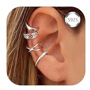 ORAZIO 4 Pendientes de Plata de ley 925 para Mujer - CZ Pendientes de Cartílago de Hélice Falso Sin Perforación - Pequeños con Clip