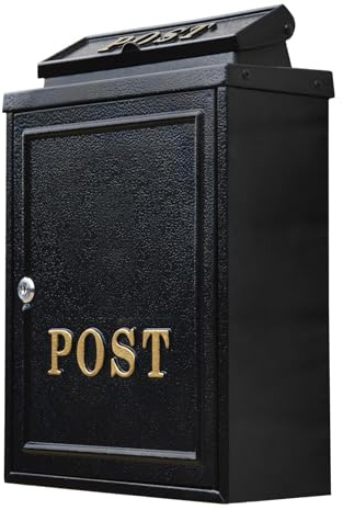 Black Wall Mounted Post Box With Gold Text